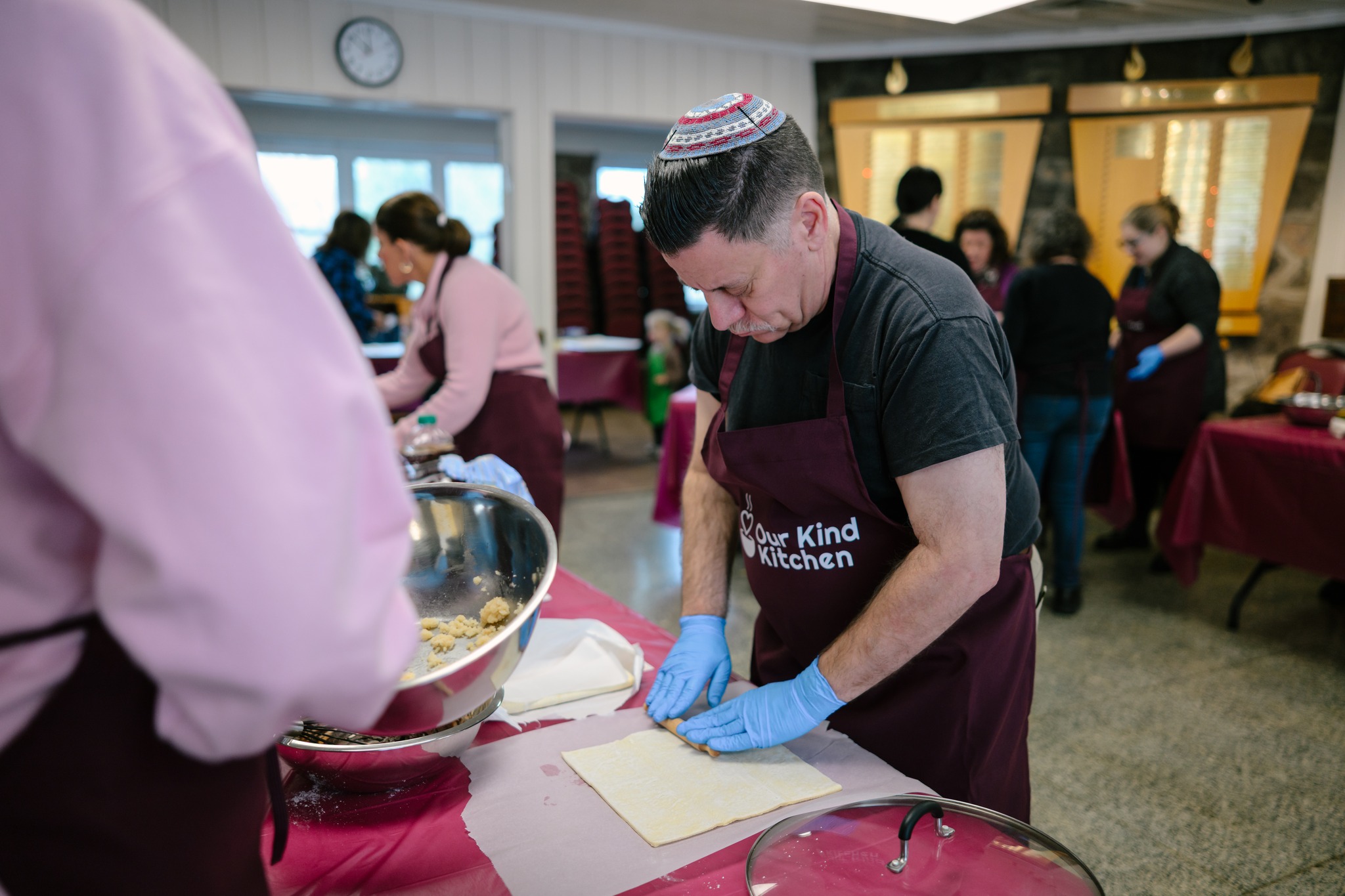 Volunteers preparing meals together